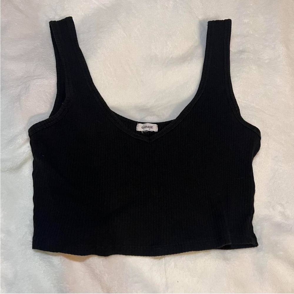 Garage Black Fitted Crop Tank Top
